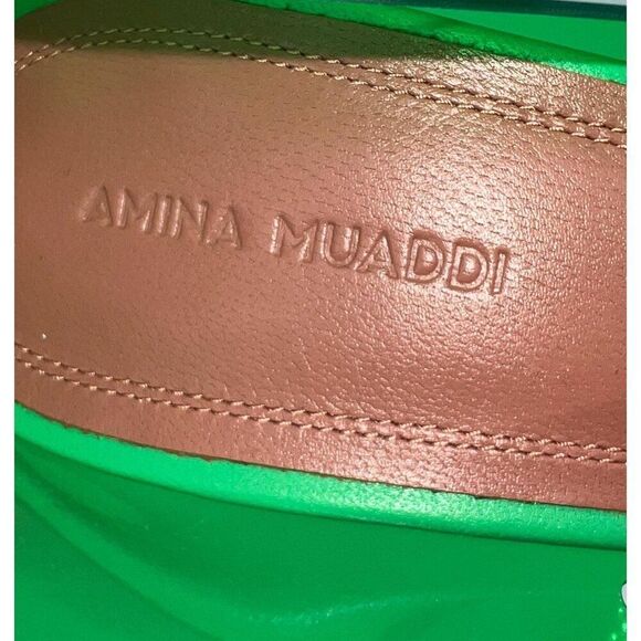 NWT AMINA MUADDI Begum Green Pointed Toe Crystal Brooch Glass Pumps Size… - Picture 12 of 16